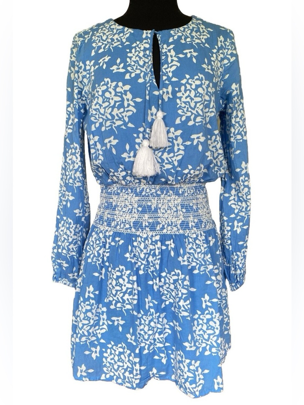 Sail to Sable Blue and White Hydrangea Print Dress
